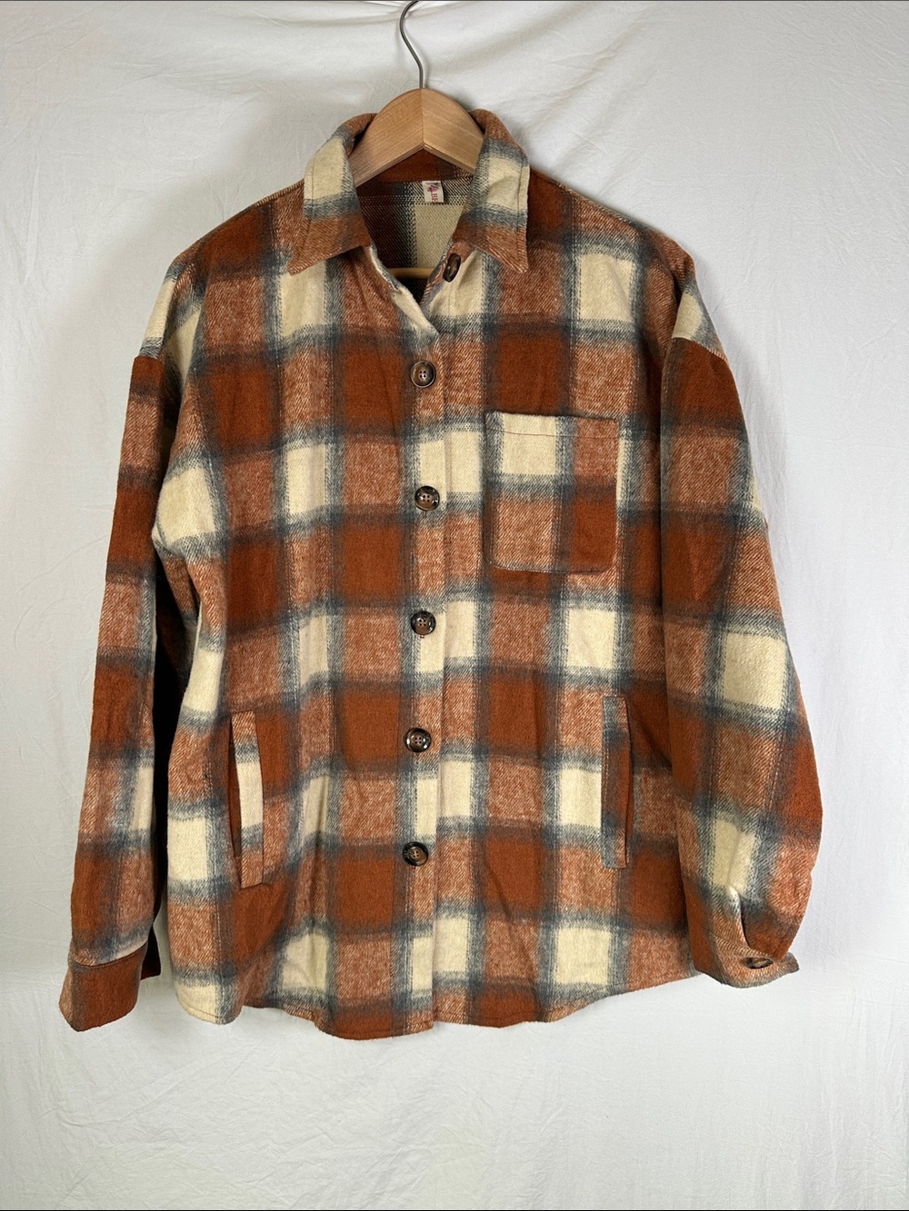Women's Rust & Cream Plaid Teddy Jacket